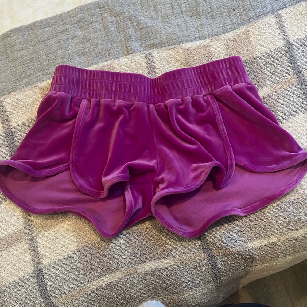 Purple velvet low rise shorts